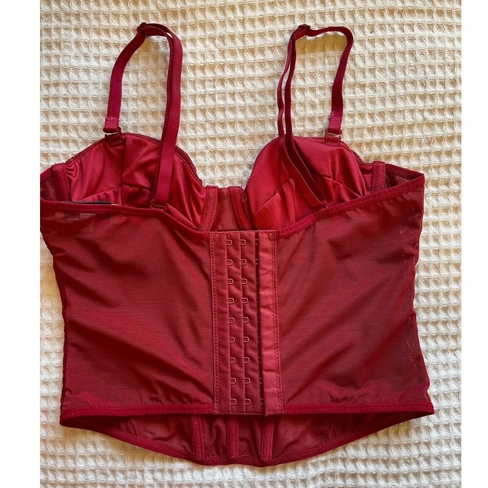 Faded Rose Sexy Romantic Deep Red Lace Classic Ribbed Corset Bustier Top Small - Picture 2 of 9